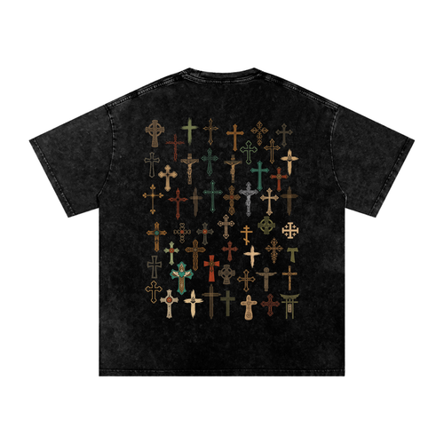 Crucifix Snow Wash Oversized T-Shirt